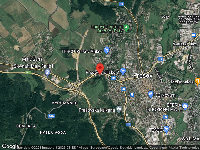 Google map: Levočská 111 Prešov